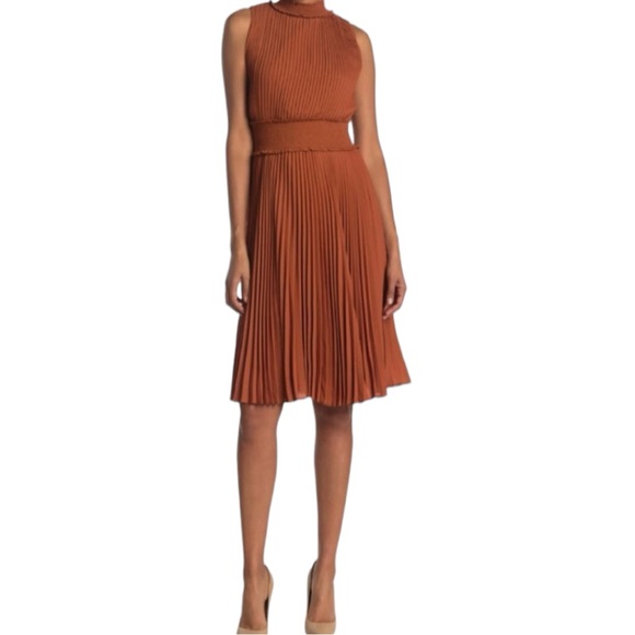Nanette Lepore Pleated Sleeveless Dress In Gingerbread - Picture 1 of 8